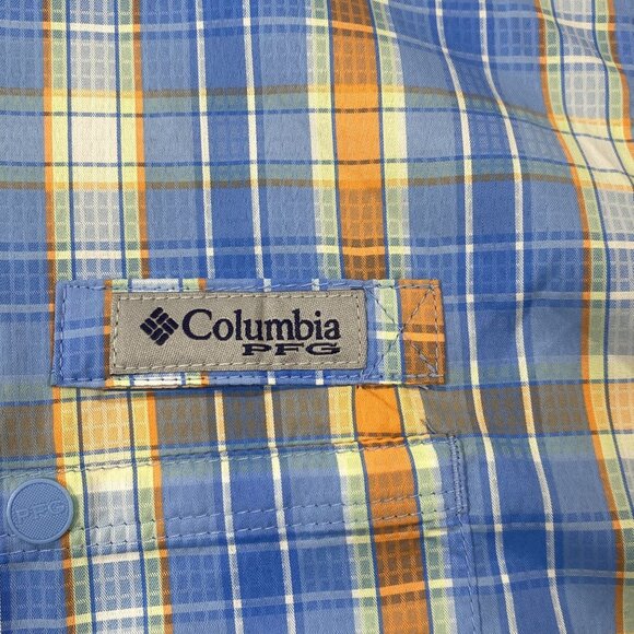 Columbia Mens XL Blue Orange Plaid Long Sleeve Button-Up Shirt Vented Fishing - Picture 12 of 15